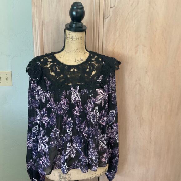 Veronica Beard silk floral black purple lace fairy pleat sleeve blouse goth 12 - Picture 11 of 15